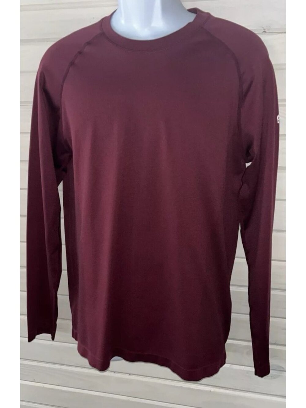 Fabletics Shirt Mens Sz LARGE Training Day L/S Performance Athletic Burgundy EUC